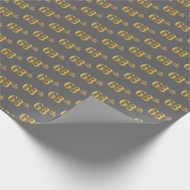 Grey, Faux Gold 68th (Sixty-Eighth) Event Wrapping Paper (Corner)