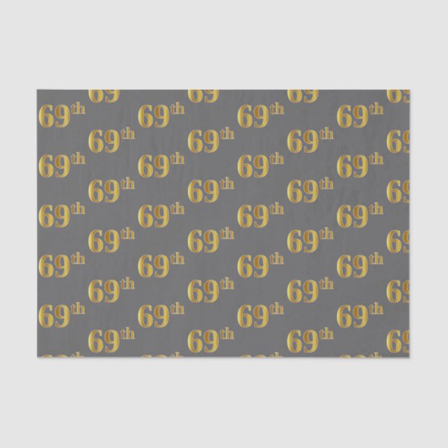 Grey, Faux Gold 69th (Sixty-Ninth) Event Tissue Paper (Front)