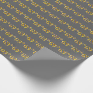 Grey, Faux Gold 69th (Sixty-Ninth) Event Wrapping Paper