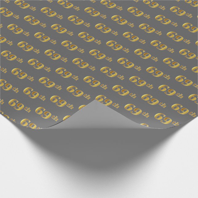Grey, Faux Gold 69th (Sixty-Ninth) Event Wrapping Paper (Corner)