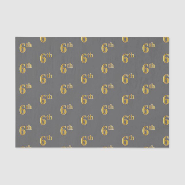 Grey, Faux Gold 6th (Sixth) Event Tissue Paper (Front)