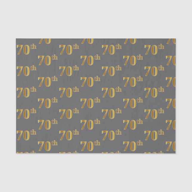 Grey, Faux Gold 70th (Seventieth) Event Tissue Paper (Front)