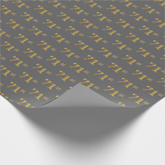 Grey, Faux Gold 71st (Seventy-First) Event Wrapping Paper (Corner)
