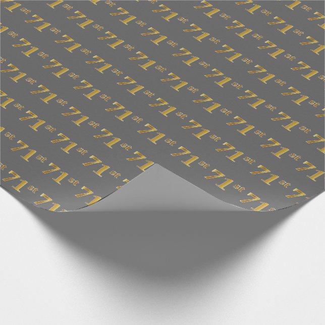 Grey, Faux Gold 71st (Seventy-First) Event Wrapping Paper (Corner)