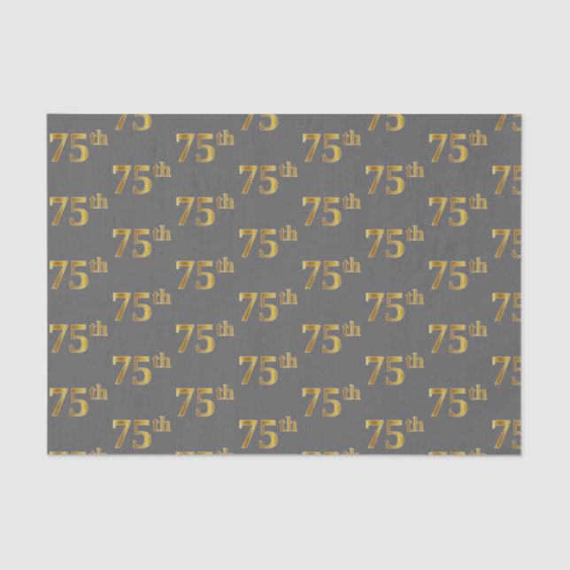 Grey, Faux Gold 75th (Seventy-Fifth) Event Tissue Paper (Front)