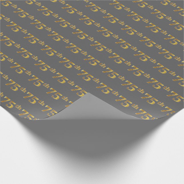 Grey, Faux Gold 75th (Seventy-Fifth) Event Wrapping Paper (Corner)
