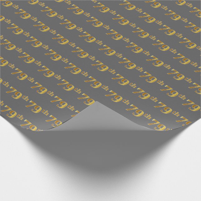 Grey, Faux Gold 79th (Seventy-Ninth) Event Wrapping Paper (Corner)