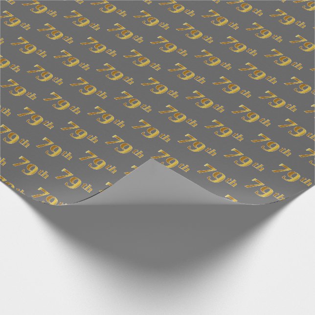 Grey, Faux Gold 79th (Seventy-Ninth) Event Wrapping Paper (Corner)