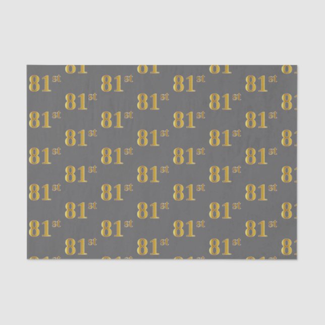 Grey, Faux Gold 81st (Eighty-First) Event Tissue Paper (Front)