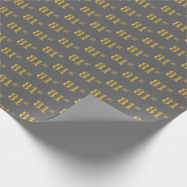 Grey, Faux Gold 81st (Eighty-First) Event Wrapping Paper (Corner)