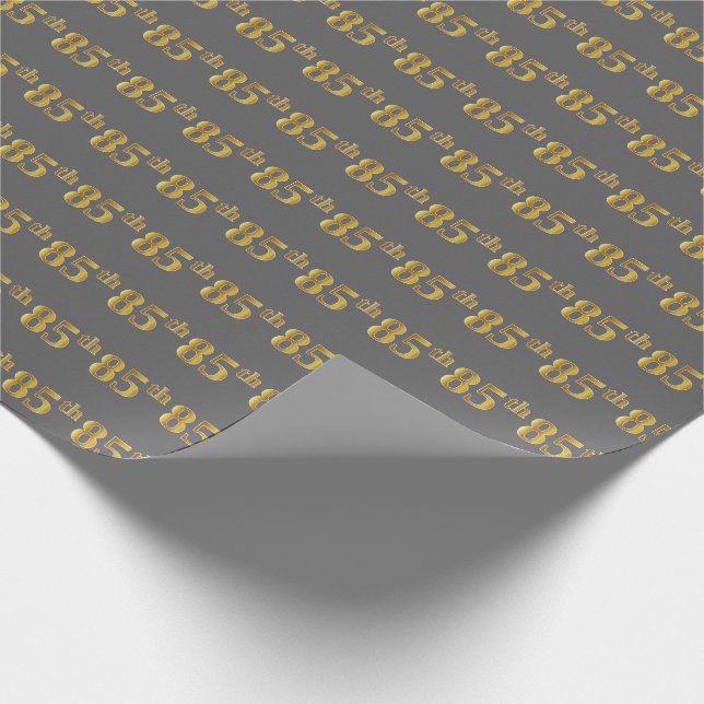 Grey, Faux Gold 85th (Eighty-Fifth) Event Wrapping Paper (Corner)