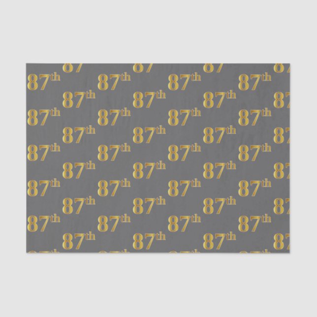 Grey, Faux Gold 87th (Eighty-Seventh) Event Tissue Paper (Front)
