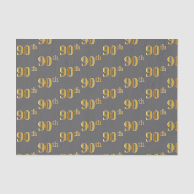 Grey, Faux Gold 90th (Ninetieth) Event Tissue Paper (Front)