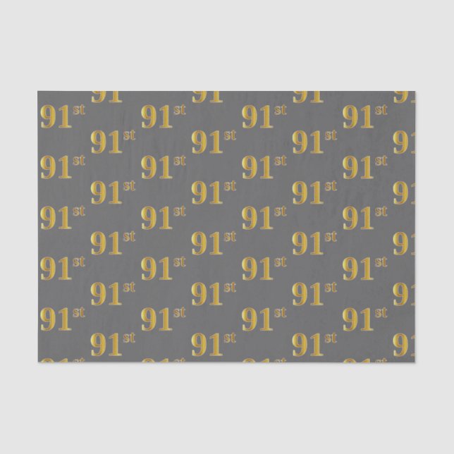 Grey, Faux Gold 91st (Ninety-First) Event Tissue Paper (Front)