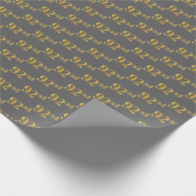 Grey, Faux Gold 92nd (Ninety-Second) Event Wrapping Paper (Corner)