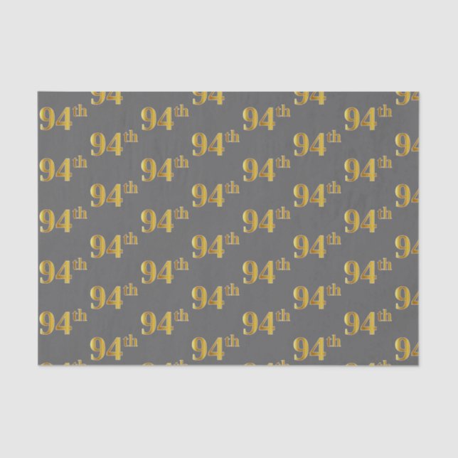 Grey, Faux Gold 94th (Ninety-Fourth) Event Tissue Paper (Front)