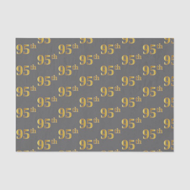 Grey, Faux Gold 95th (Ninety-Fifth) Event Tissue Paper (Front)