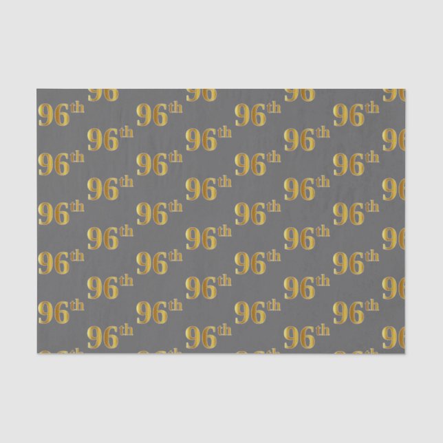 Grey, Faux Gold 96th (Ninety-Sixth) Event Tissue Paper (Front)