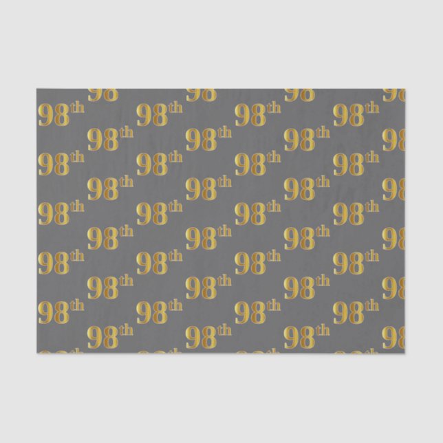 Grey, Faux Gold 98th (Ninety-Eighth) Event Tissue Paper (Front)