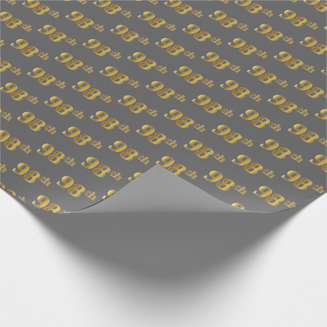 Grey, Faux Gold 98th (Ninety-Eighth) Event Wrapping Paper (Corner)