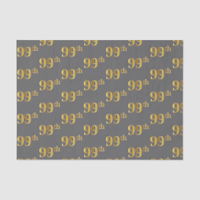 Grey, Faux Gold 99th (Ninety-Ninth) Event Tissue Paper (Front)