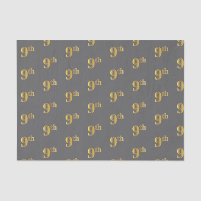 Grey, Faux Gold 9th (Ninth) Event Tissue Paper (Front)