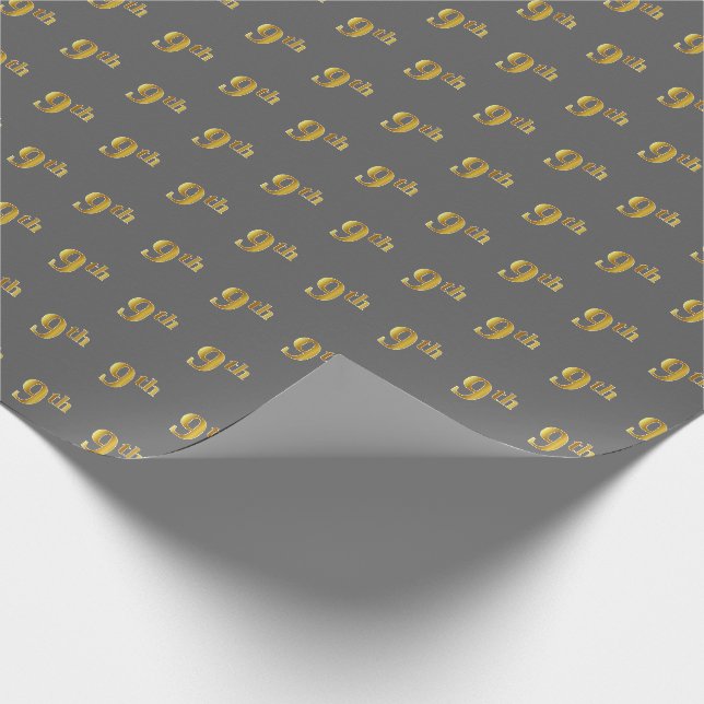 Grey, Faux Gold 9th (Ninth) Event Wrapping Paper (Corner)