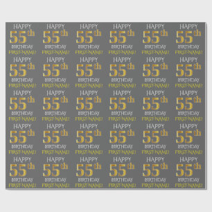 Grey, Faux Gold "HAPPY 55th BIRTHDAY" Wrapping Paper