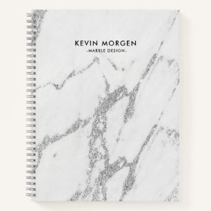 Grey faux grey marble with silver accent notebook