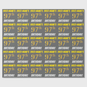 Grey, Faux/Imitation Gold, "97th BIRTHDAY" Wrapping Paper