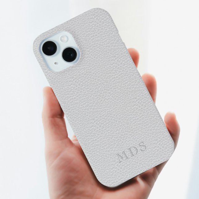 Grey Faux Leather Look Monogram iPhone Case (Just add your initials)