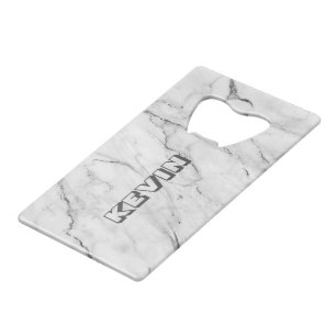 Grey faux marble background 3 credit card bottle opener