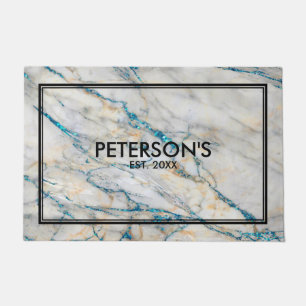 Grey Faux Marble Blue Sparkles Doormat