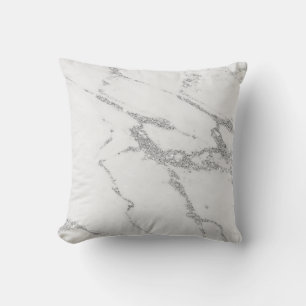 Grey faux marble silver glitter veins throw pillow