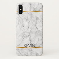 Grey Faux Marble Texture Gold Accent Monogram
