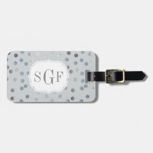 Grey Faux Silver Glitter City Dots Monogram Luggage Tag