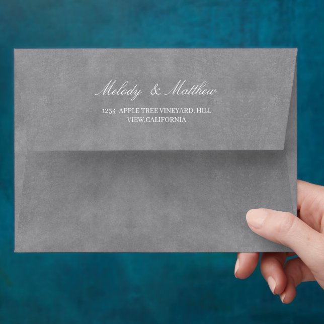Grey Faux Velvet Texture Print Wedding Envelope (Hand)
