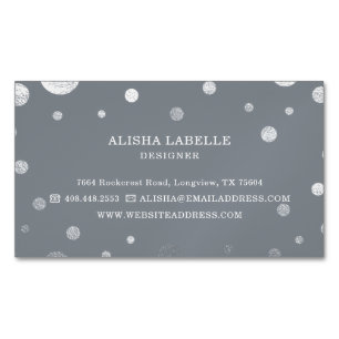 Grey Feminine Chic Silver Confetti Polka Dot Magnetic Business Card
