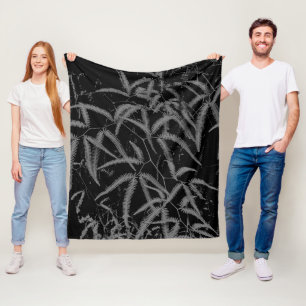 Grey fern with black background pillow case duvet fleece blanket