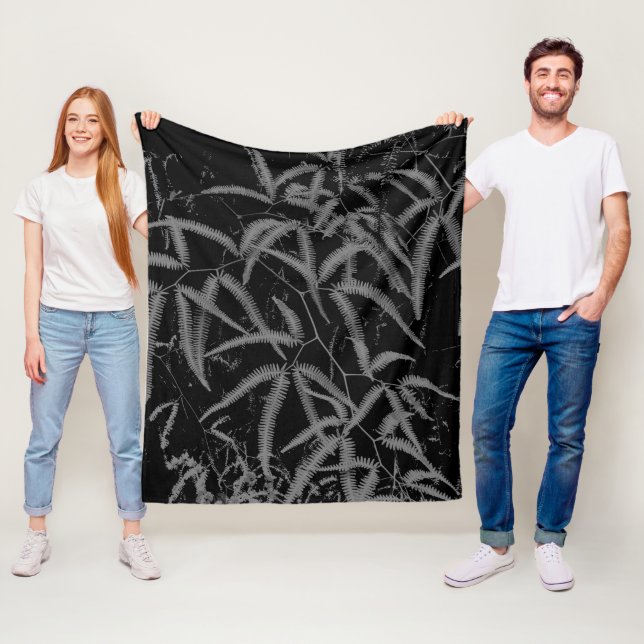Grey fern with black background pillow case duvet  fleece blanket (In Situ)