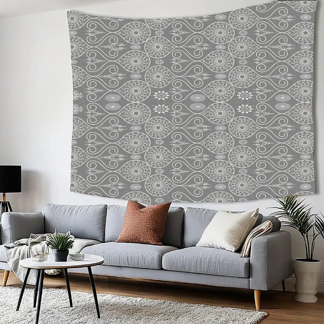 Grey fibrous textile octopus seeds patterned tapestry (Creator Uploaded)
