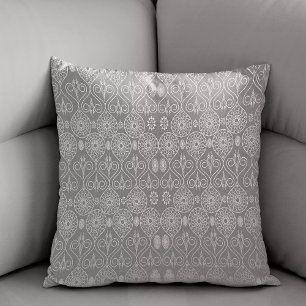 Grey fibrous textile octopus seeds patterned throw pillow