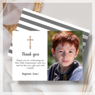 Grey First Holy Communion Thank You Card