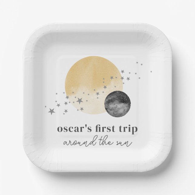 Grey First Trip Around The Sun Paper Plate (Front)