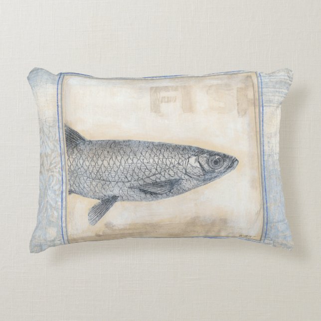Grey Fish on Beige Background Accent Pillow (Front)