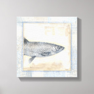 Grey Fish on Beige Background Canvas Print