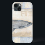 Grey Fish on Beige Background iPhone 13 Case<br><div class="desc">Artist Norman Wyatt is talented and known for his great sea life art prints. In this vivid image, he captures a grey fish in its most natural style. He also added a vintage-inspired blue and beige frame to make it look more unique and contemporary. This piece of artwork would be...</div>
