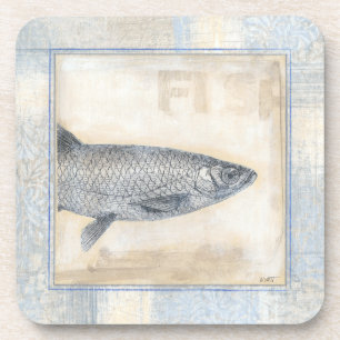 Grey Fish on Beige Background Coaster
