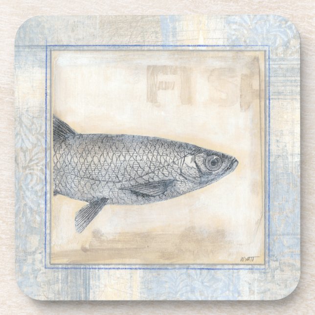 Grey Fish on Beige Background Coaster (Front)