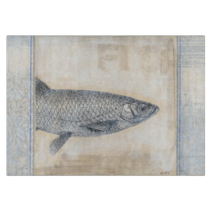 Grey Fish on Beige Background Cutting Board